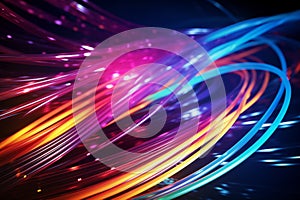 Colorful optic fiber electrical cables wires neon waves lines abstract 3d ai design background pattern glow colored