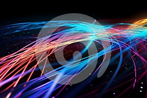 Colorful optic fiber electrical cables wires neon waves lines abstract 3d ai design background pattern glow colored