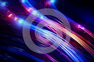 Colorful optic fiber electrical cables wires neon waves lines abstract 3d ai design background pattern glow colored