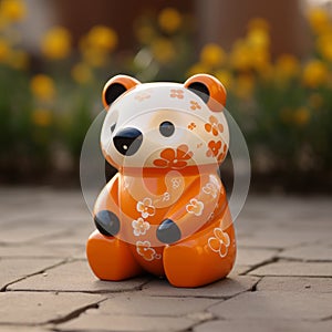 Colorful Orange Animal Figurine With Cherry Blossom Design