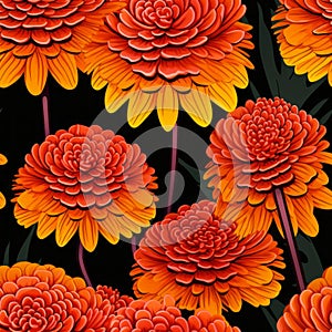 Colorful Orange Chrysanthemum Seamless Pattern Vector Flat