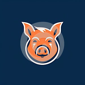 Colorful Orange Pig Head Logo On Blue Background