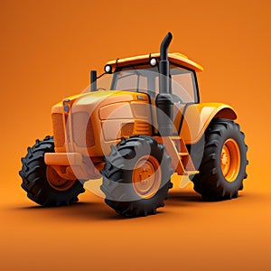 Colorful Orange Tractor With Streamlined Styling On Solid Background