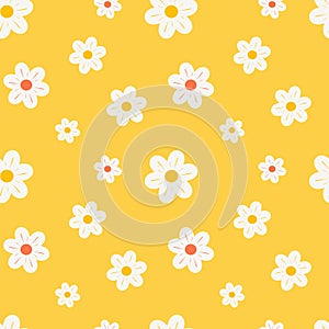 Colorful orange white and yellow daisy flowers seamless pattern background illustration