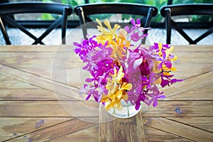 Colorful orchid in a glass flower vase