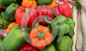 Colorful organic peppers and veggies photo