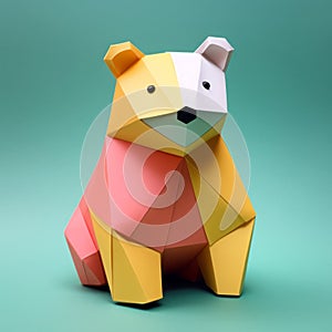 Colorful Origami Bear: A Playful And Minimalist Composition