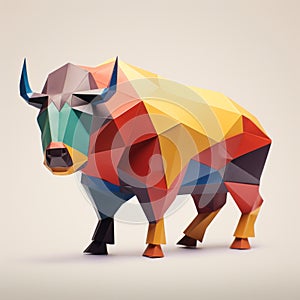 Colorful Origami Bison: A Playful Minimalist Illustration