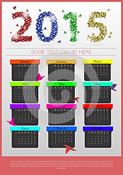 Colorful origami calendar 2015 year. banner template. Vector