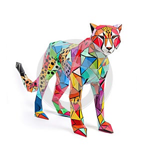 Colorful Origami cheetah, Unique Paper Polygon Artwork, Ideal Pet Concept, Ai Generated