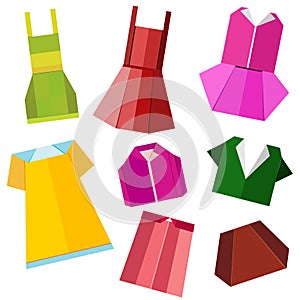 Colorful origami clothes collection vector on white