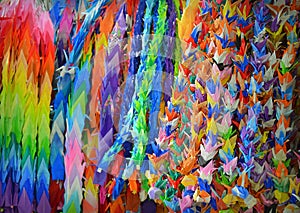 Colorful origami paper cranes