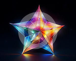 a colorful origami star on a black background
