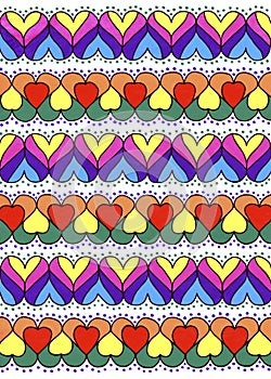 Colorful ornament of hearts. Abstract background texture. Hand drawn.