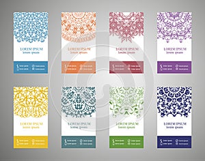 Colorful ornamental ethnic banner set. Templates with doodle tribal mandalas photo