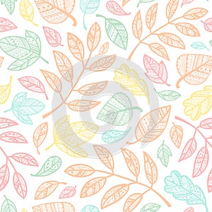 Colorful ornamental leaves seamless pattern. Vector illustration