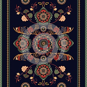 Colorful ornamental seamless vector design for rug, carpet, tapis. Seamless ornamental pattern. Geometric floral
