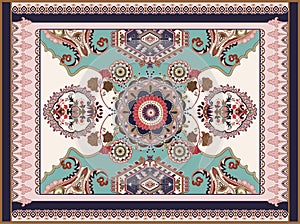 Colorful ornamental vector design for rug, carpet, tapis. Persian rug, textile. Geometric floral backdrop. Arabian photo