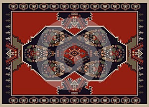 Colorful ornamental vector design for rug, carpet, tapis. Persian rug, towel, textile, fabric. Geometric floral backdrop