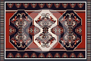 Colorful ornamental vector design for rug, carpet, tapis. Persian rug, towel, textile. Geometric floral backdrop