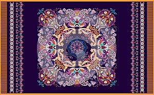Colorful ornamental vector design for rug, carpet, tapis. Persian rug, towel, textile. Geometric floral backdrop