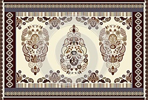 Colorful ornamental vector design for rug, carpet, tapis. Persian rug, towel, textile. Geometric floral backdrop photo