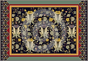 Colorful ornamental vector design for rug, carpet, tapis. Persian rug, towel, textile. Geometric floral backdrop photo