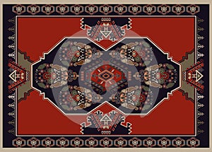 Colorful ornamental vector design for rug, carpet, tapis. Persian rug, towel, textile, fabric. Geometric floral backdrop photo
