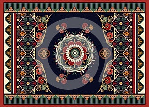 Colorful ornamental vector design for rug, carpet, tapis. Persian rug, towel, textile. Geometric floral backdrop photo