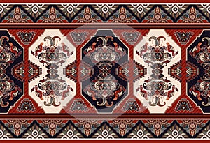 Colorful ornamental vector design for rug, carpet, tapis. Seamless ornamental carpet. Geometric floral backdrop. Arabian photo