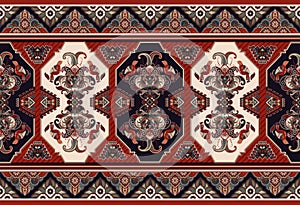 Colorful ornamental vector design for rug, carpet, tapis. Seamless ornamental carpet. Geometric floral backdrop. Arabian