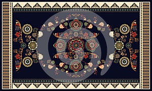 Colorful ornamental vector design for rug, carpet, tapis, yoga mat. Persian rug, towel, textile. Geometric floral