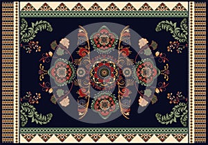Colorful ornamental vector design for rug, carpet, tapis, yoga mat. Persian rug, towel, textile. Geometric floral