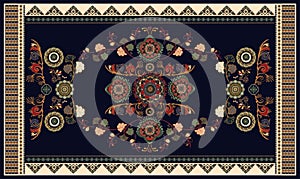 Colorful ornamental vector design for rug, carpet, tapis, yoga mat. Persian rug, towel, textile. Geometric floral photo