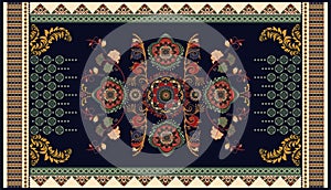 Colorful ornamental vector design for rug, carpet, tapis, yoga mat. Persian rug, towel, textile. Geometric floral photo