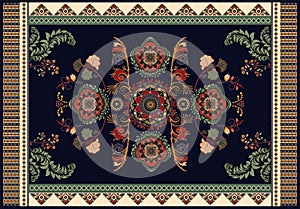 Colorful ornamental vector design for rug, carpet, tapis, yoga mat. Persian rug, towel, textile. Geometric floral photo