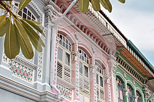 Colorful Ornated Chinese Peranakan Buildings at Joo Chiat Road in Singapore