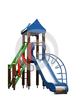 Colorful outdoor playset isolated on white. Modern playground equipment