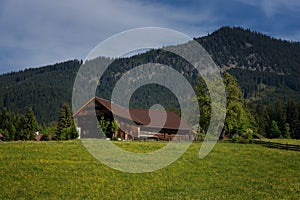 Colorful outdoor scene in the Austrian Alps. Summer sunny day in the Gosau village on the Grosse Bischofsmutze mountain, Austria