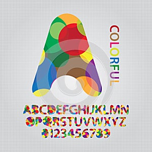 Colorful Overlap Circle Alphabet and NUmbers Vecto