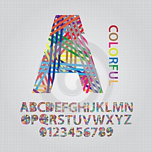 Colorful Overlap Line Alphabet and Numbers Vector photo