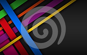 Colorful overlapped stripes, geometric material background, dark abstract corporate design with place for your text