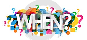 WHEN? colorful overlapping question marks banner