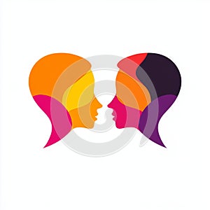 Colorful overlapping silhouettes of two faces in profile art photo