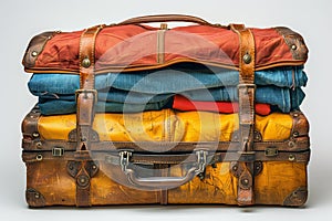 Colorful overstuffed vintage suitcase