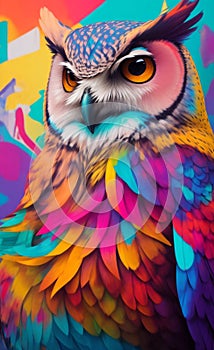Colorful owl graffiti: a street art avian extravaganza