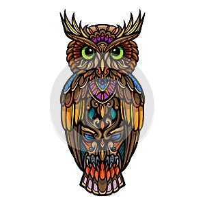 Colorful owl mandala arts isolated on white background