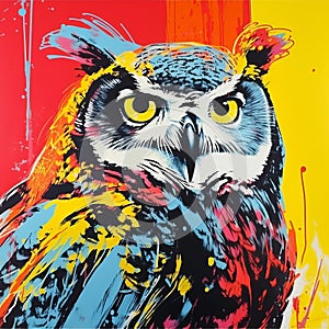 Colorful Owl Silkscreen Print Inspired By Andy Warhol