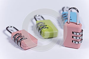 Colorful padlocks with numerical code for locking