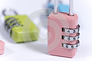 Colorful padlocks with numerical code for locking